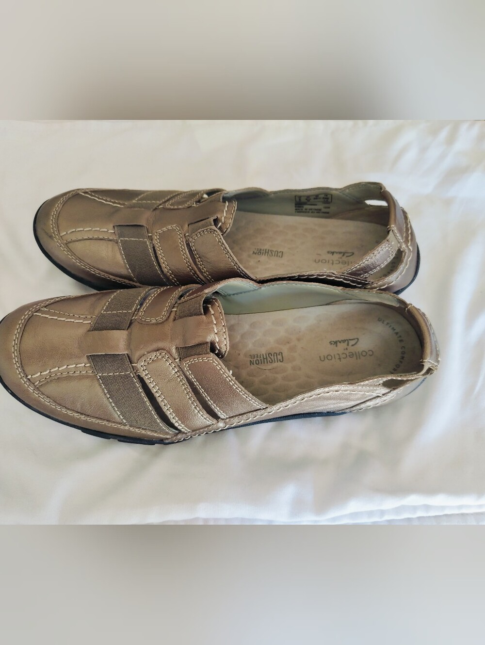 Clarks Collection Haley Stork Metallic Bronze Leather Slip-On Flats 8.5